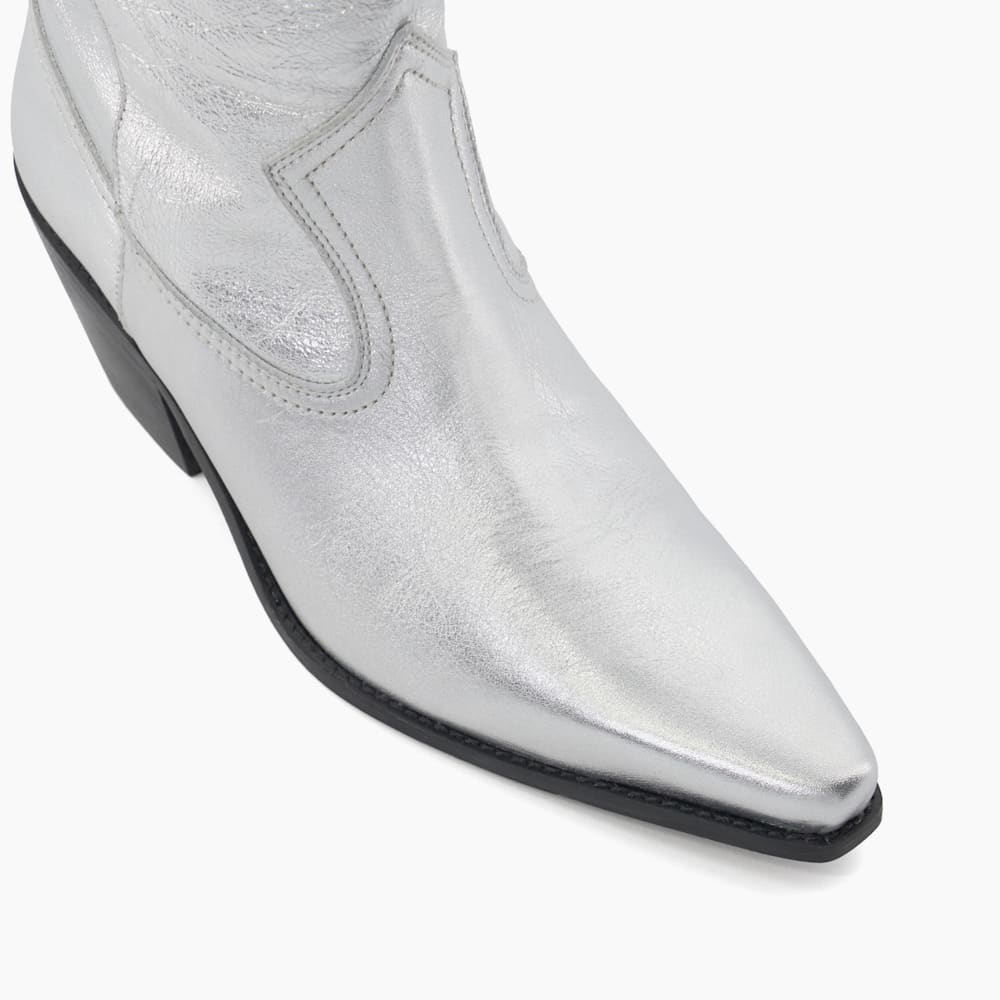 Pardner Silver Metallic Leather Western Boots Dune London