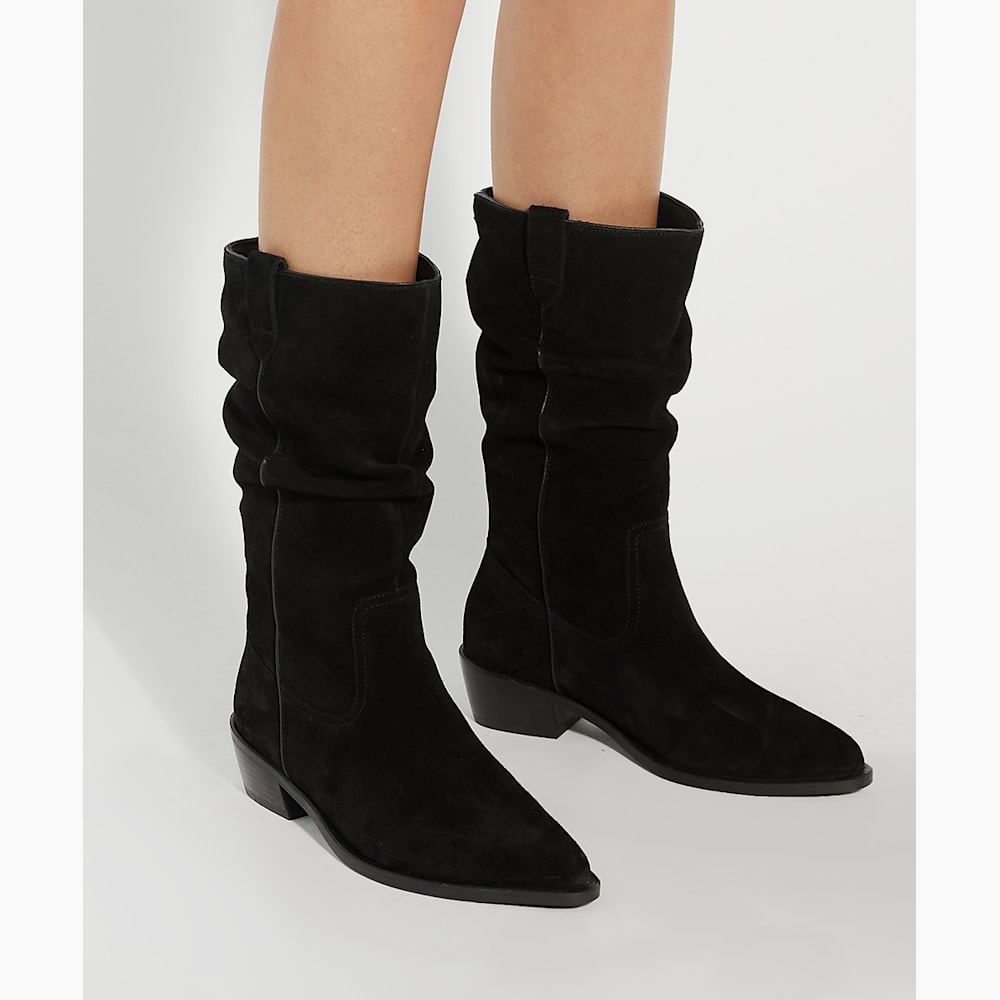 Slouch Boots Leather Mid Calf Boots Uk Black Women's Slouched Tall