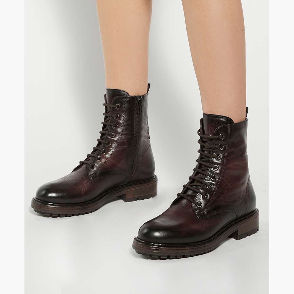 Patley Dark Brown, Leather Chunky Lace Up Boots Dune London