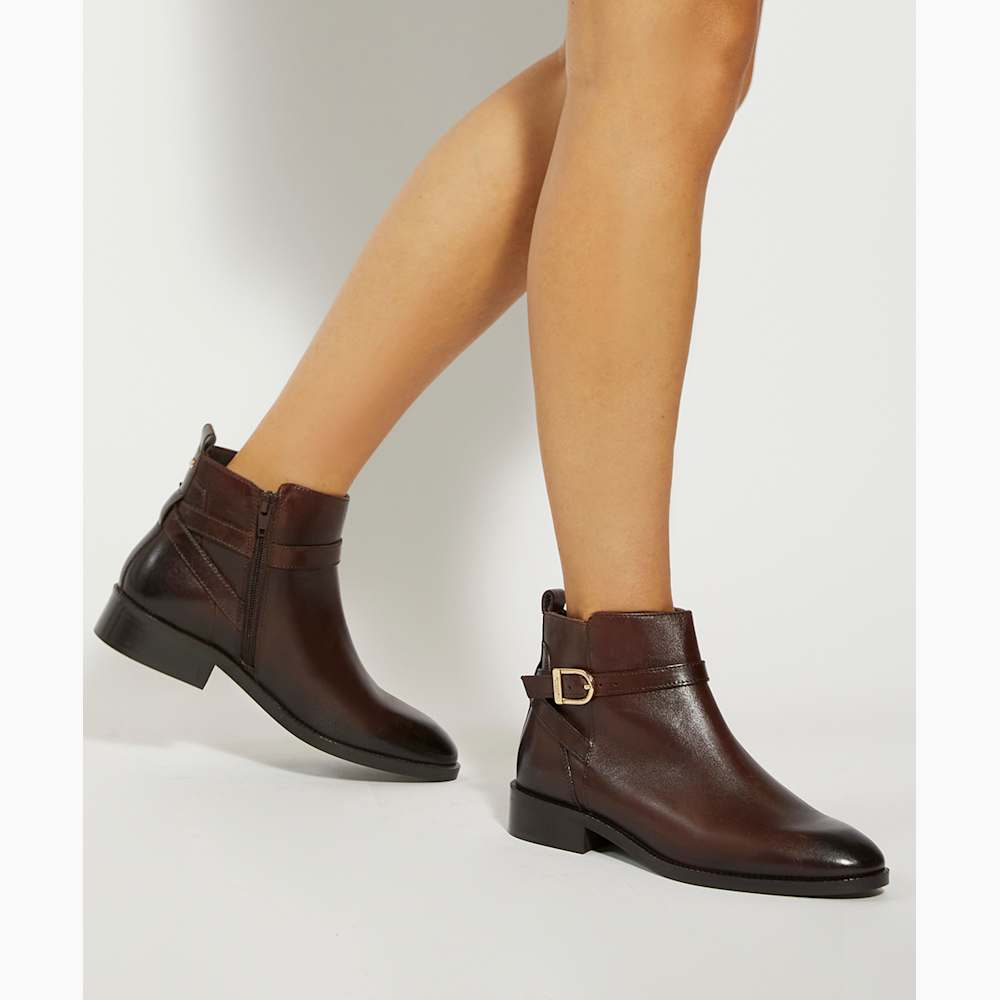 Pemma Brown, Flat Leather Ankle Boots Dune London