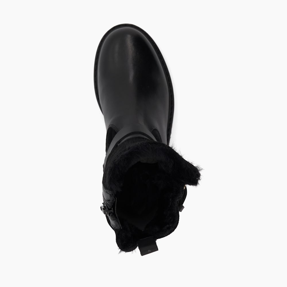Perform Black Faux Fur Lined Leather Biker Boots Dune London
