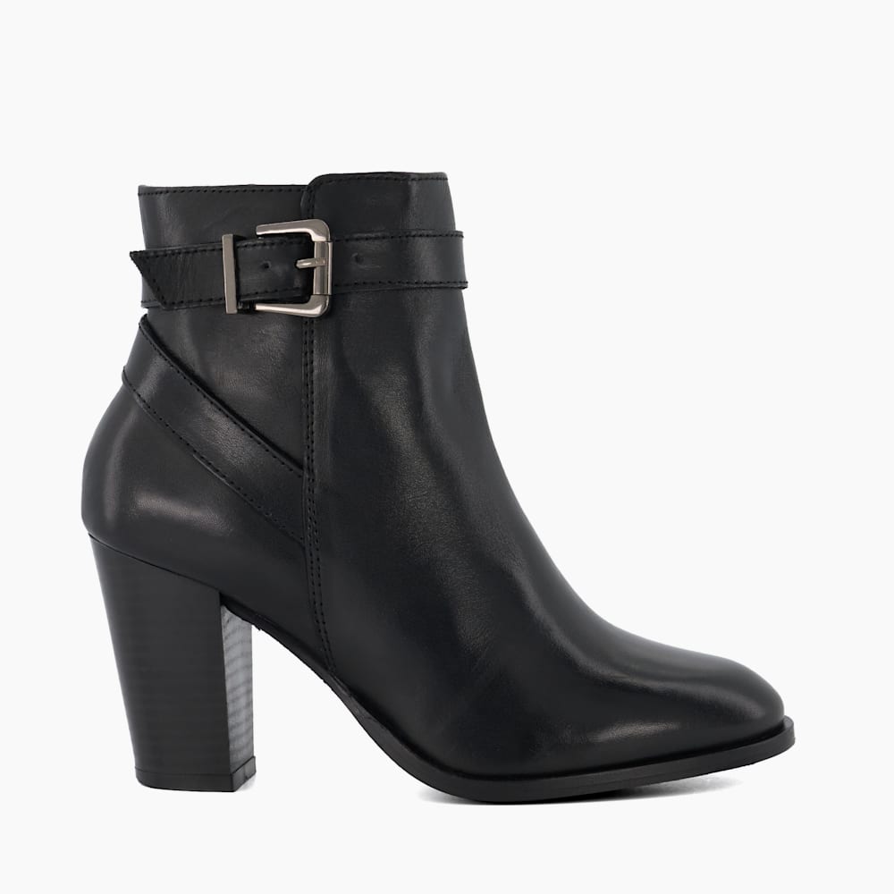 Philippa 2 Black Cone Heeled Leather Ankle Boots Dune London