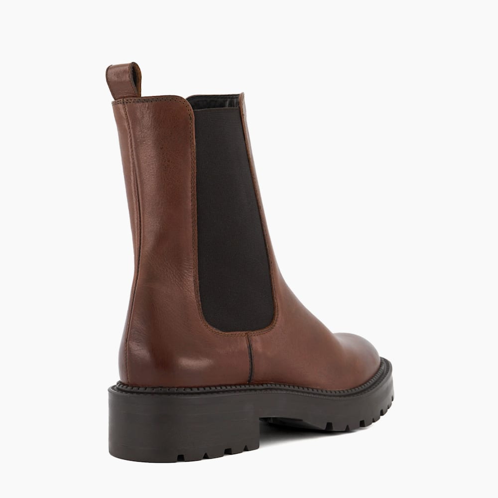 Picture Dark Tan Leather Cleated Biker Boots Dune London