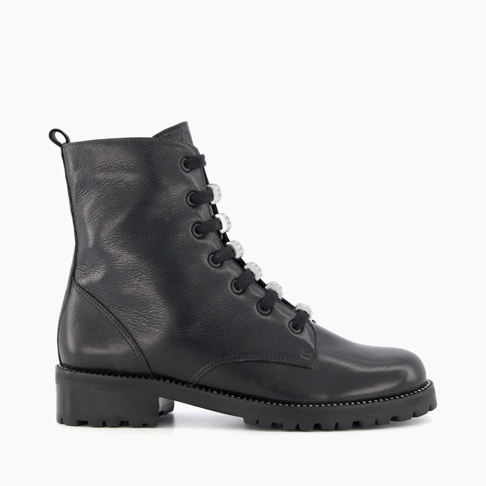 Pinney Black Lace Up Embellished Ankle Boots Dune London