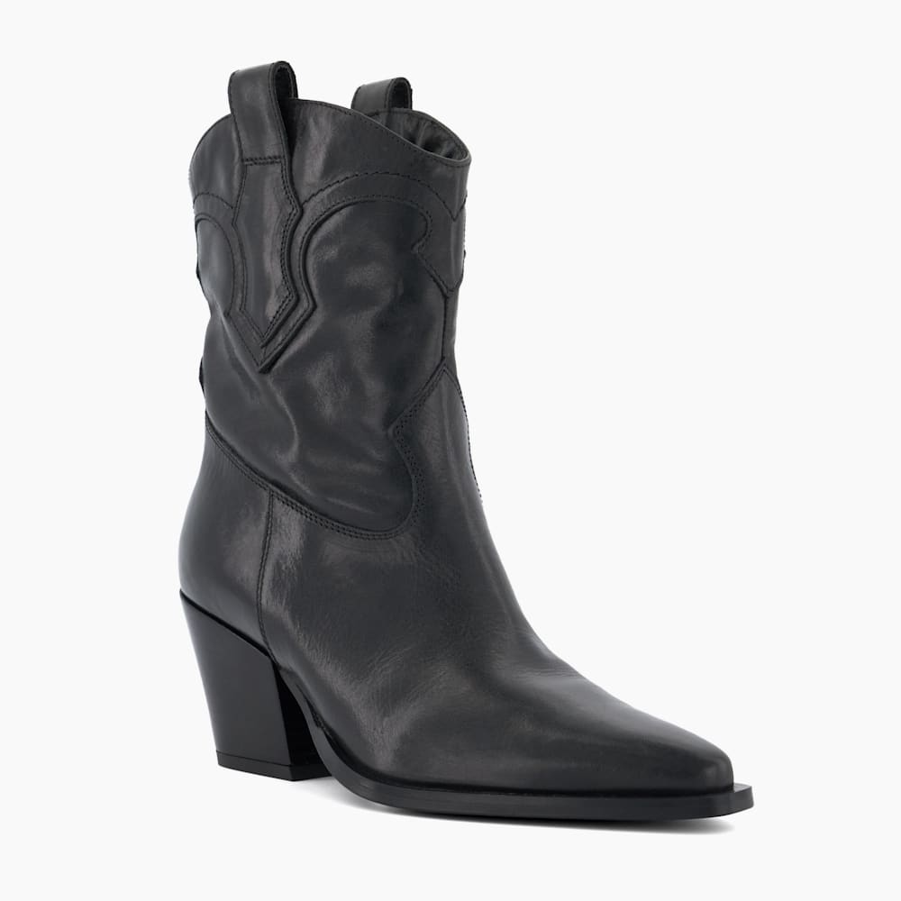 Ponty Black Leather Western Boots Dune London