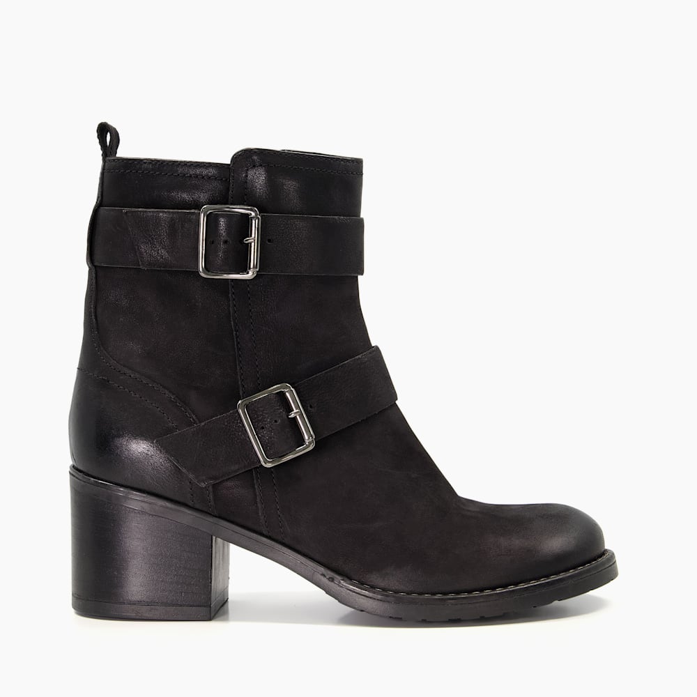 Poser Black Nubuck Buckle Strap Ankle Boots Dune London