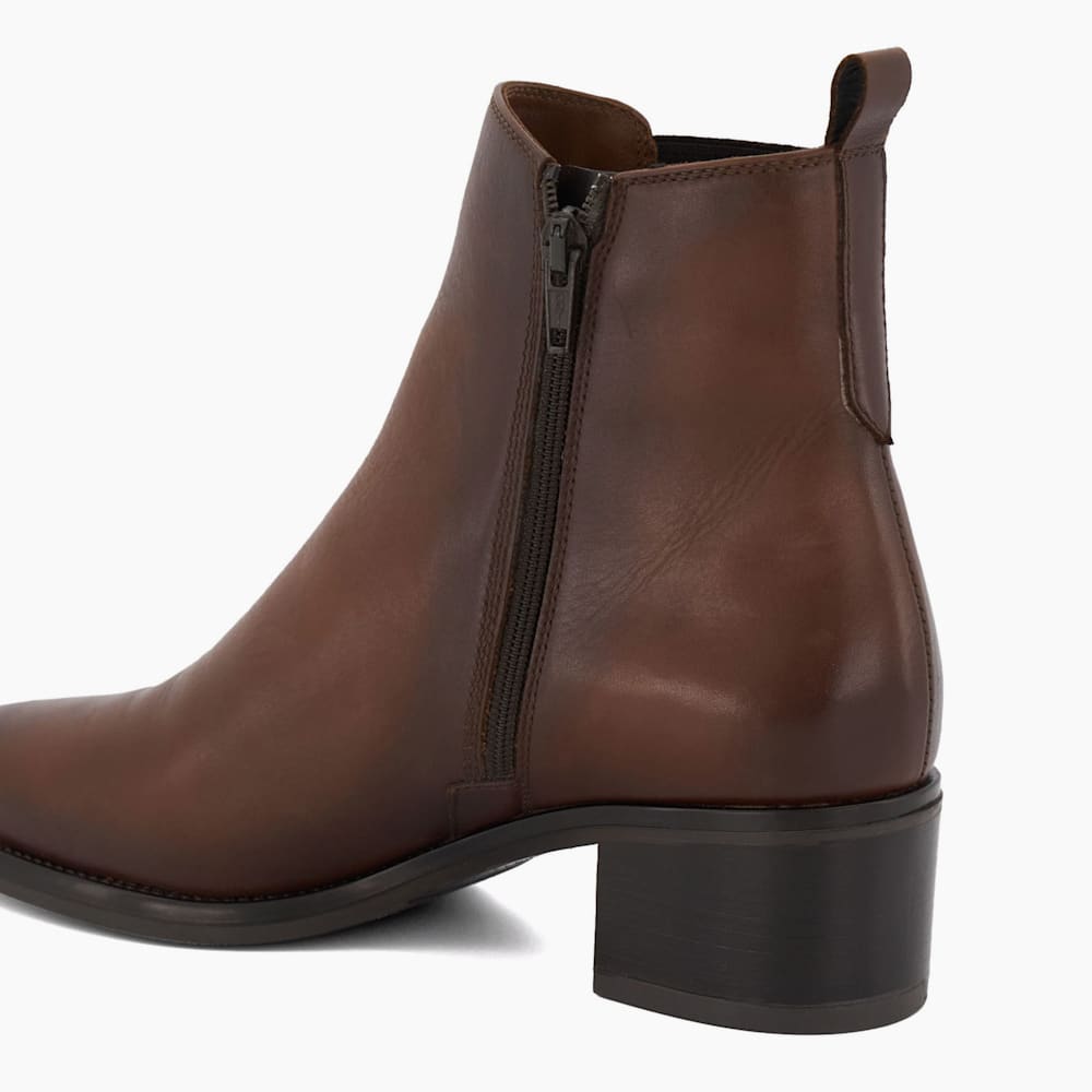 Pouring Brown Leather Ankle Boots Dune London