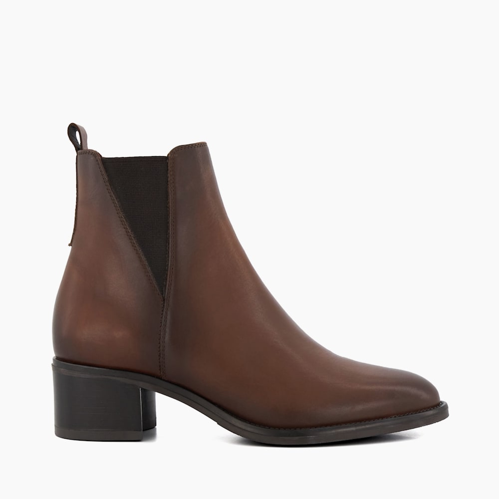 Pouring Brown Leather Ankle Boots Dune London