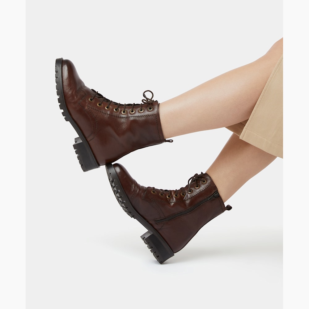 Prestone Brown, Cleated Sole Lace-Up Hiker Boots Dune London