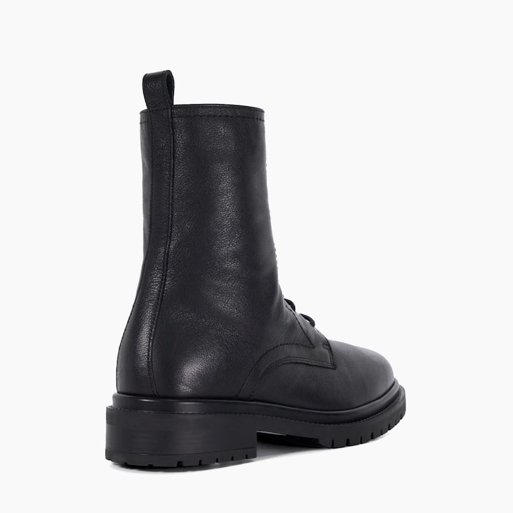 Prestonne Black, Leather Cleated Sole Biker Boots Dune London