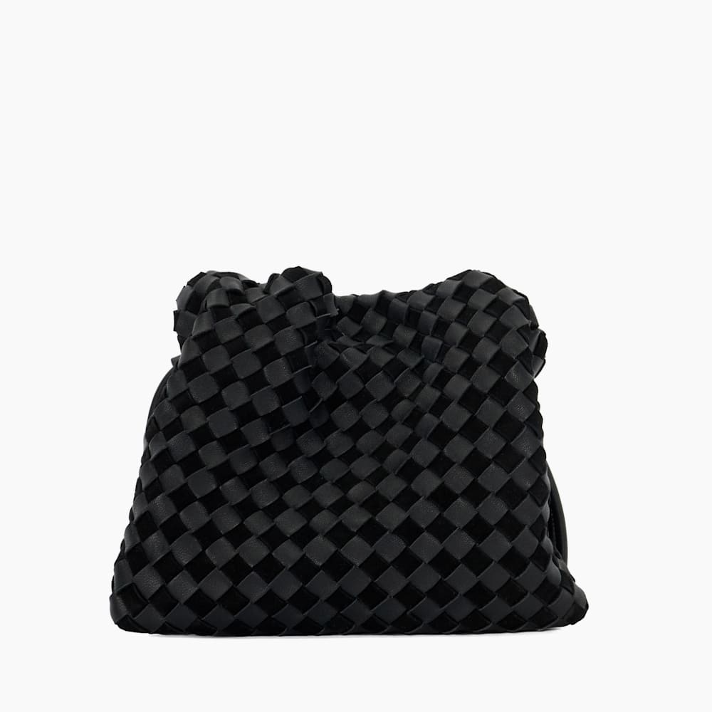 Primrose S Black Small Drawstring Woven Leather Bag Dune London