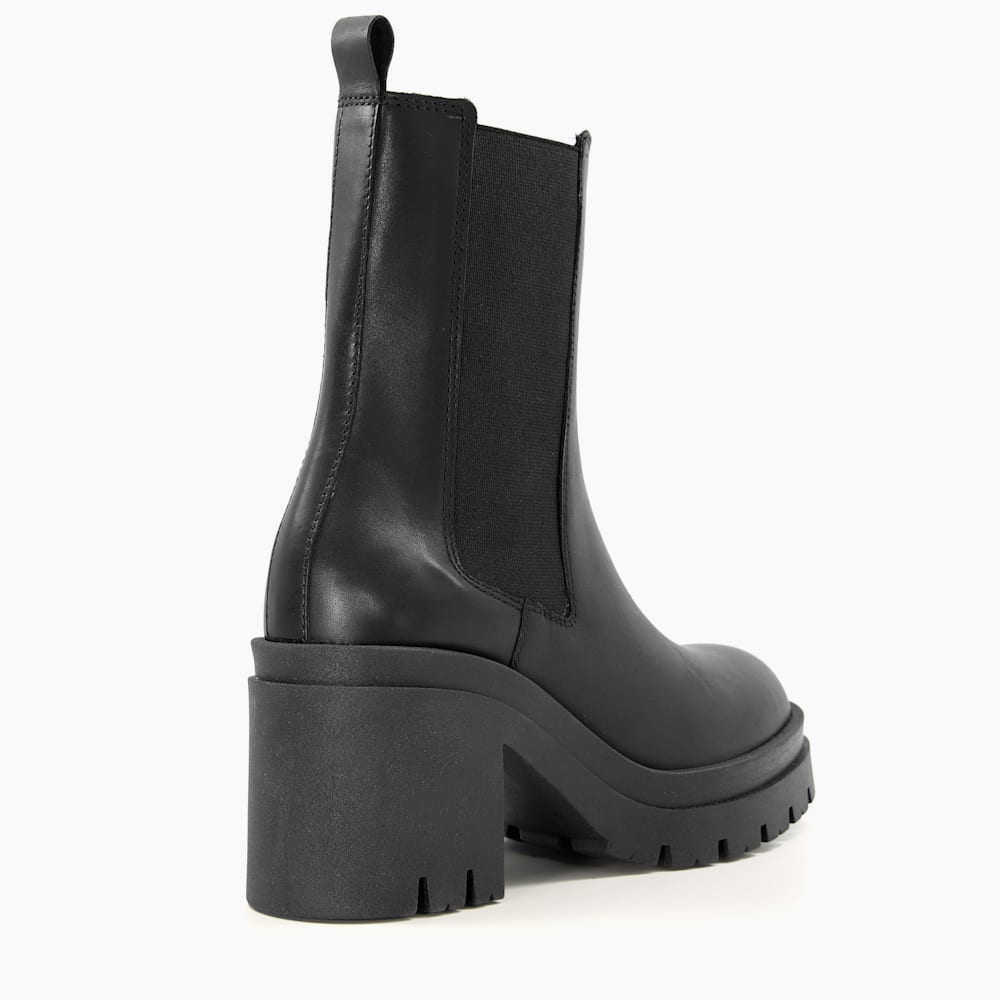 Prized Black Chunky Leather Block Heel Chelsea Boots Dune London