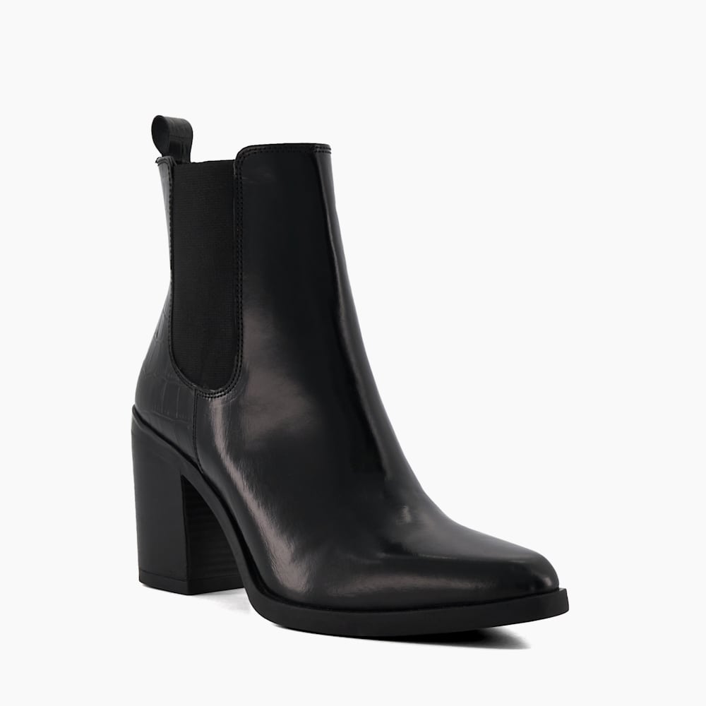 Promising Black Croc Effect Leather Western Boots Dune London