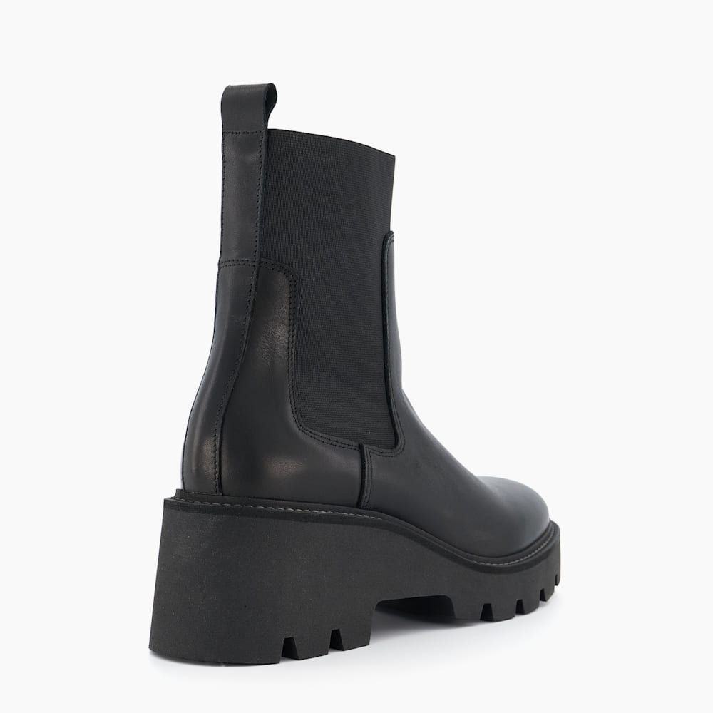 Propose Black, Leather Medium-Wedge Ankle Boots Dune London