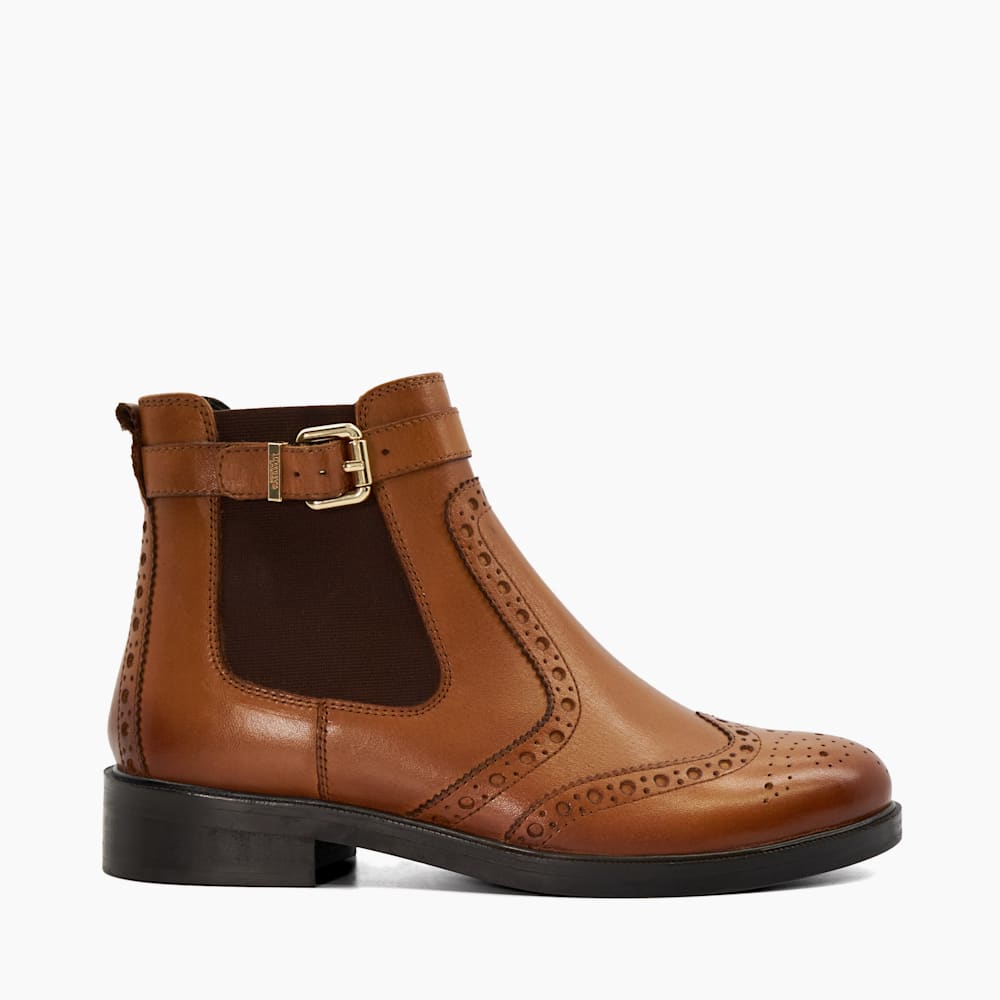 Question Tan Brogue Detail Leather Chelsea Boots Dune London