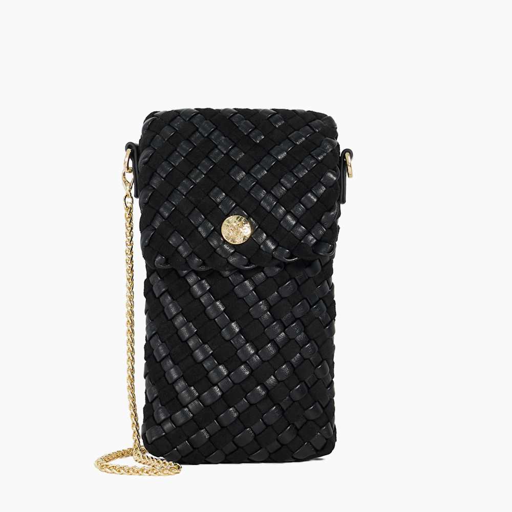Saff Black, Woven Phone Cross Body Bag | Dune London
