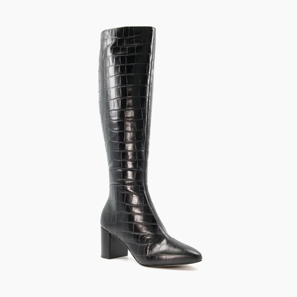 Saffia Black, Knee High Block Heel Boots | Dune London