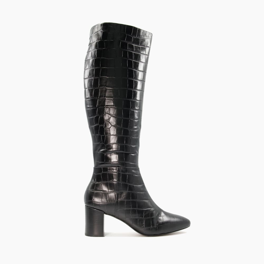 Saffia Black Knee High Block Heel Boots Dune London