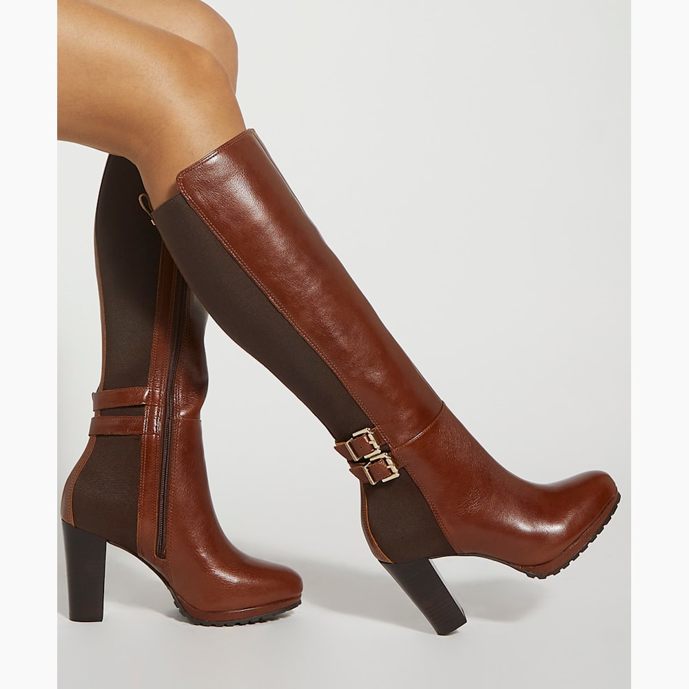 Tan knee high heeled boots cheap