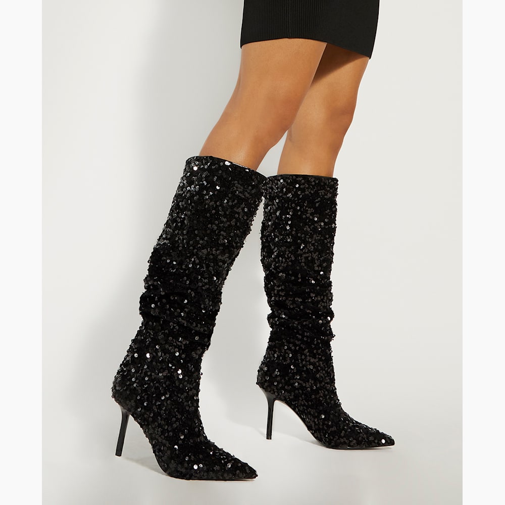 Thigh high boots sequin top