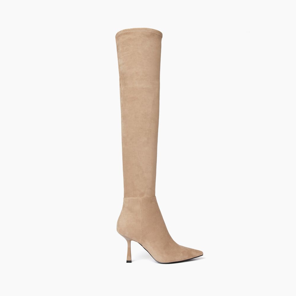 Sibella Taupe, Flared Heel Knee-High Boots | Dune London