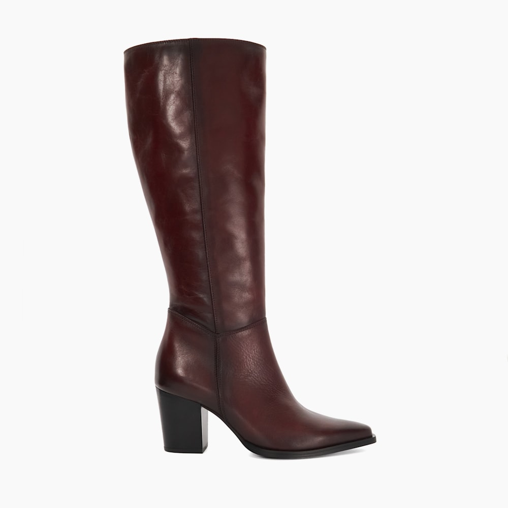 Silahs Burgundy Leather Western Knee High Boots Dune London
