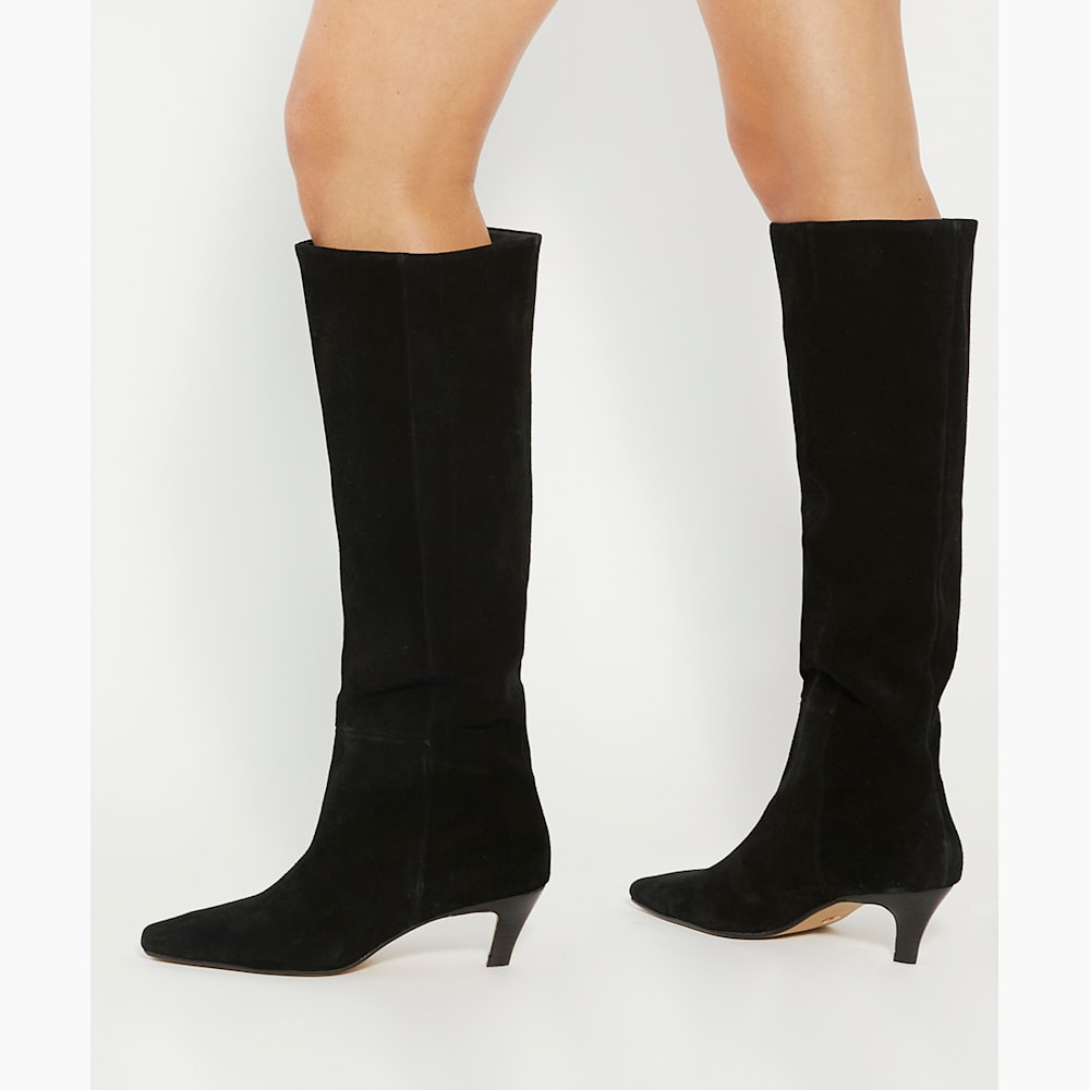 Slink Black Knee High Low Heel Boots Dune London