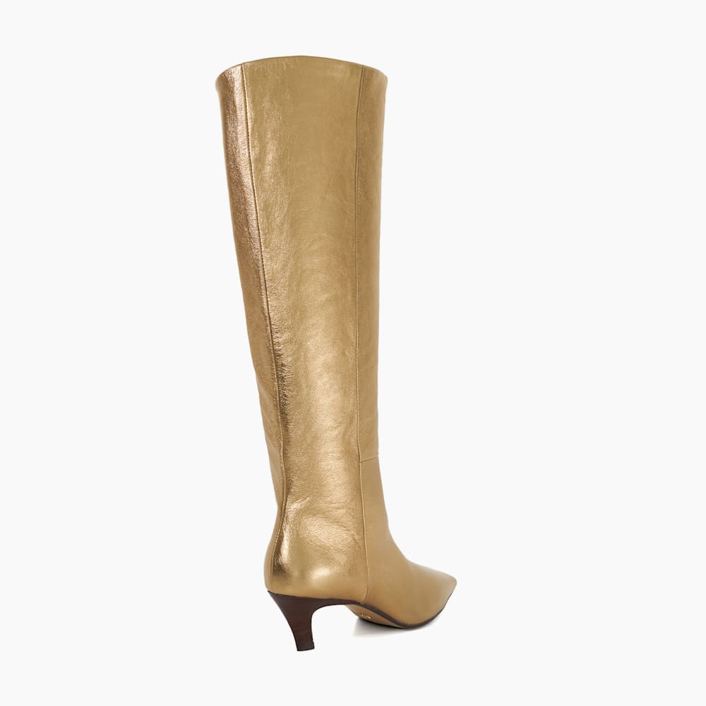 Slink Gold Knee High Low Heel Boots Dune London