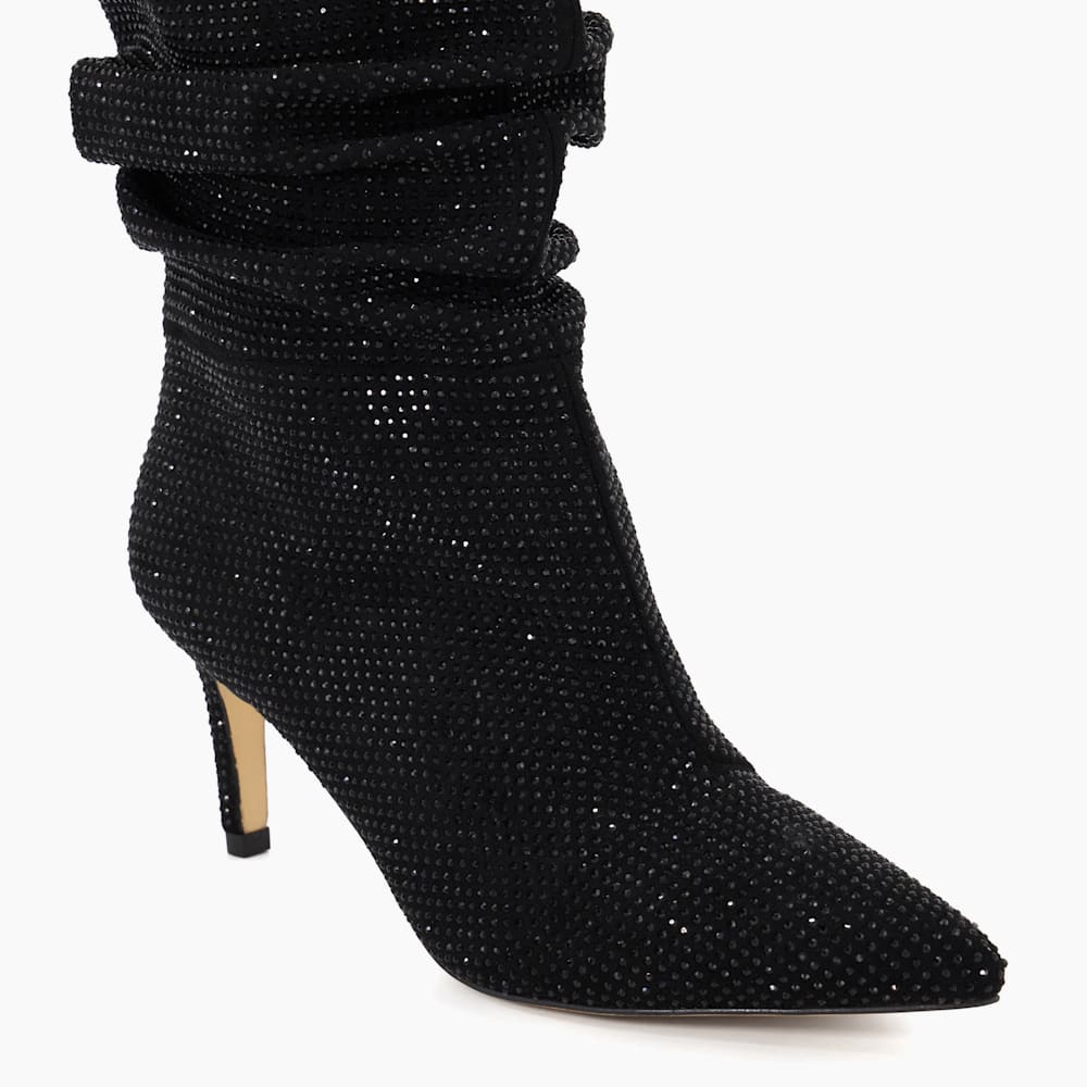 Slouch Black Diamante Ruched Calf Length Boots Dune London