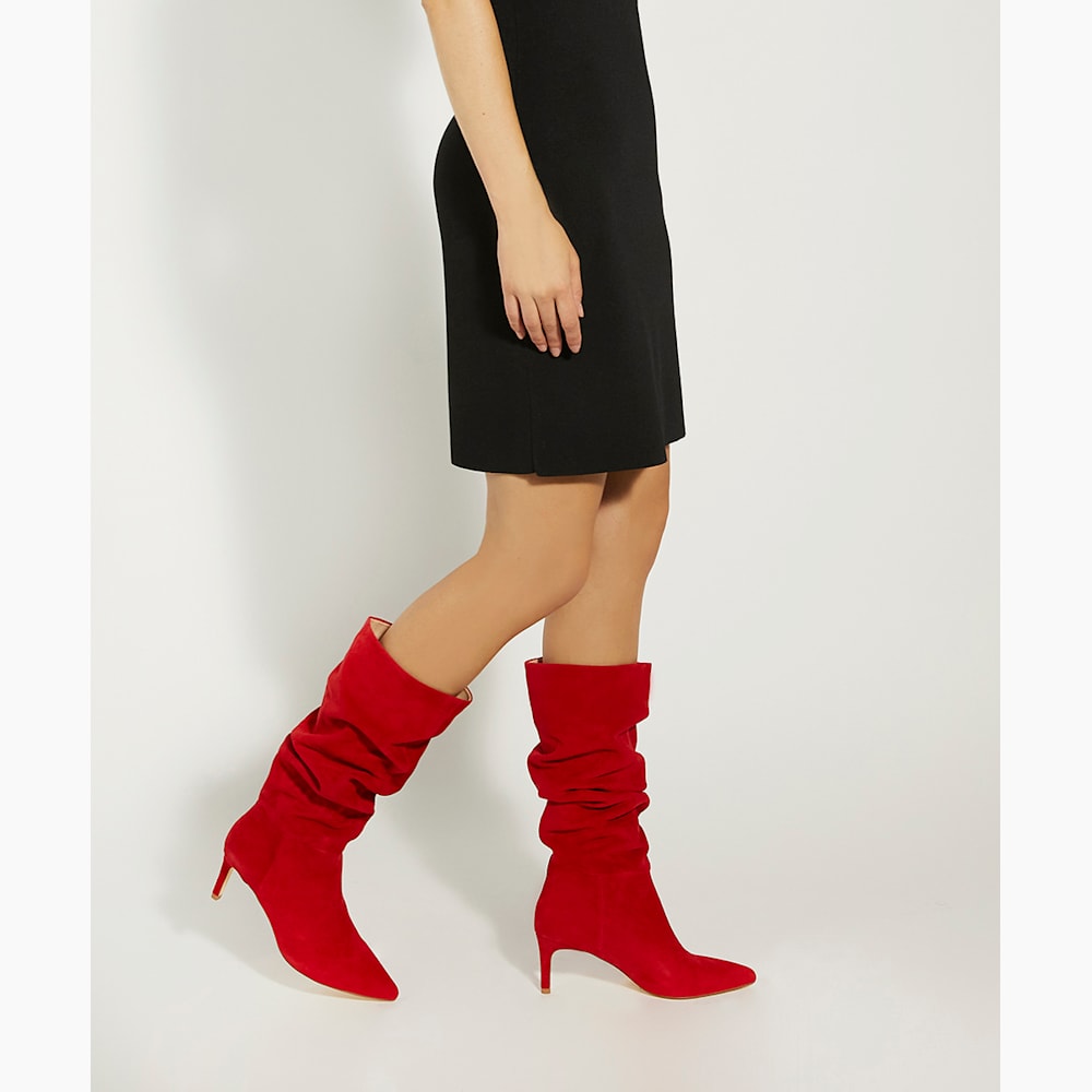 Red ruched boots best sale