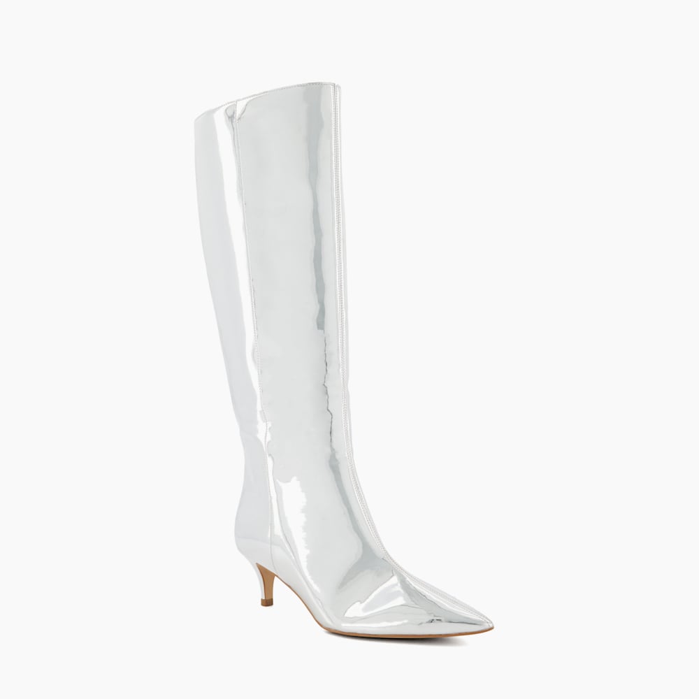 Smooth Silver Metallic Leather Knee High Boots Dune London