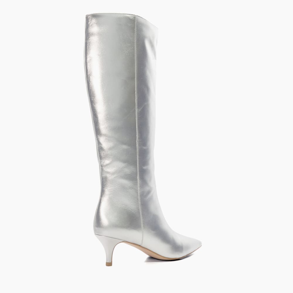 Silver kitten heel boots discount