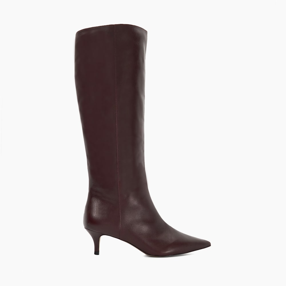 Smooth Dunkelrot, Kniehohe Stiefel mit Kitten Heel Dune London