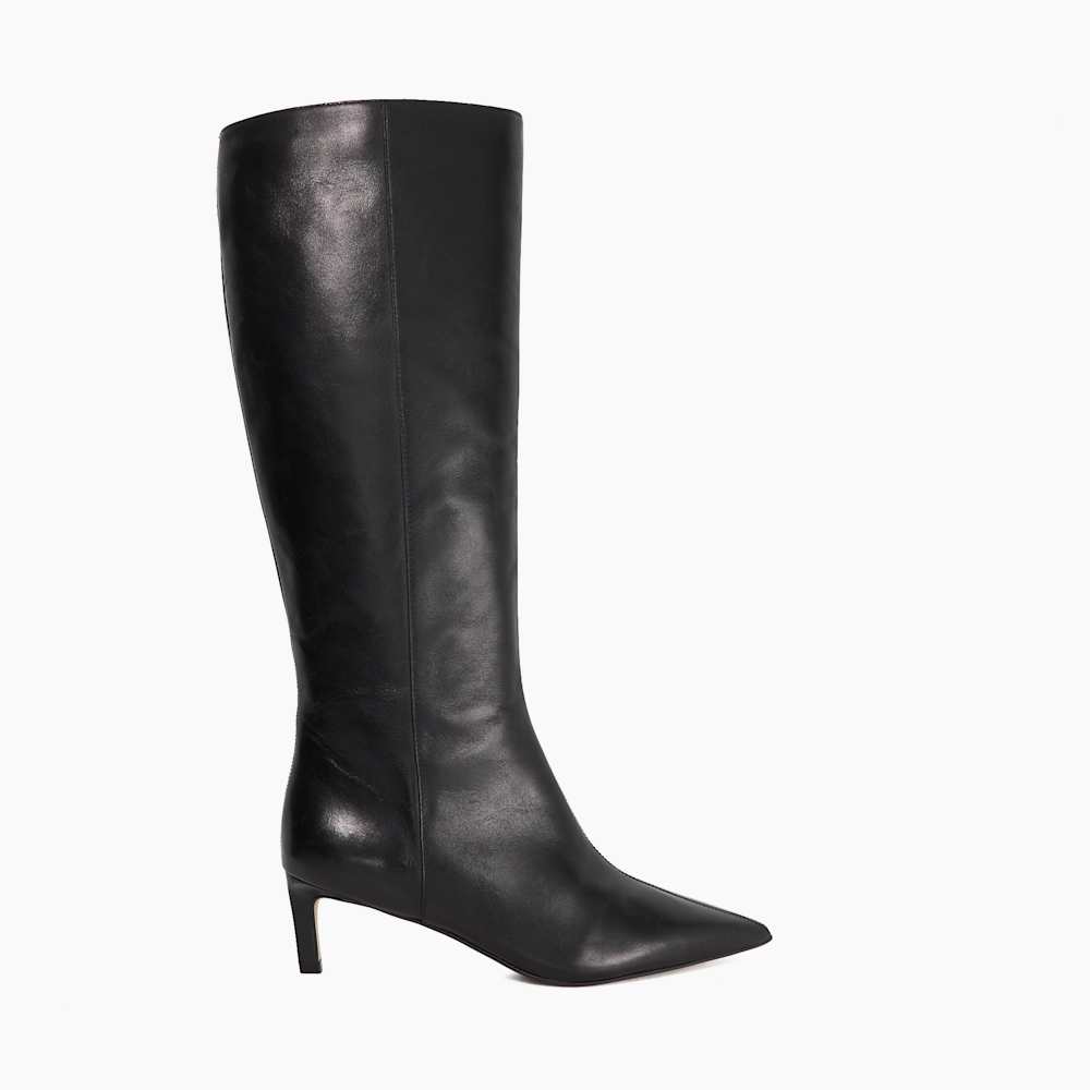 Smoothly Black, Kitten-Heel Knee-High Boots Dune London