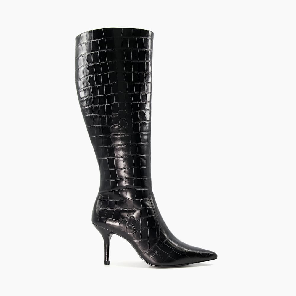 Crocodile Knee High Boots Next Day Delivery Spritz Black, Croc