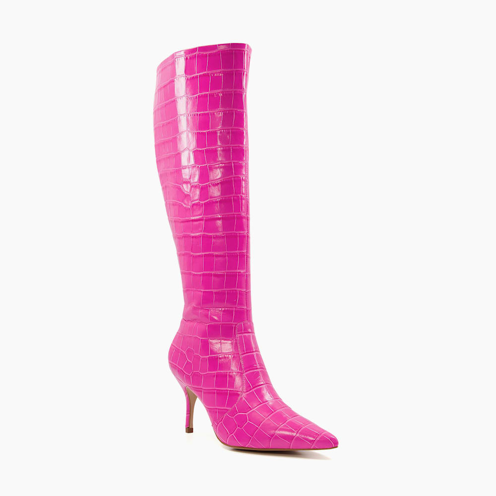 Spritz Pink Croc effect Leather Knee High Boots Dune London
