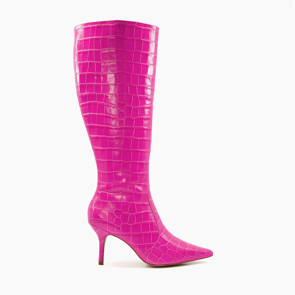 Spritz Pink Croc effect Leather Knee High Boots Dune London