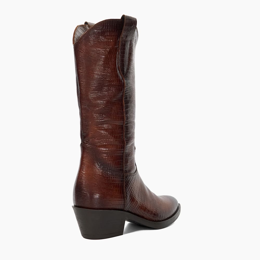Tangle Brown Mid Height Reptile Effect Western Boots Dune London