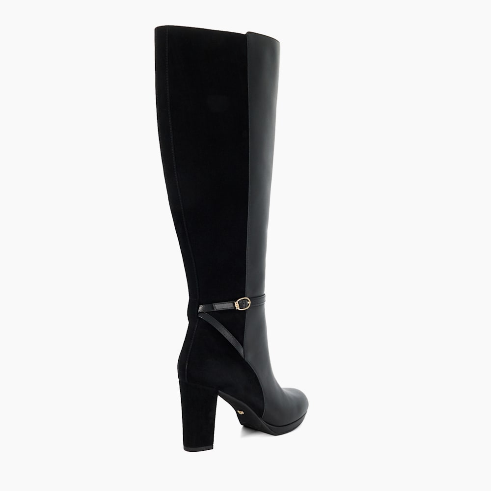 Black knee high heeled women's boots discount