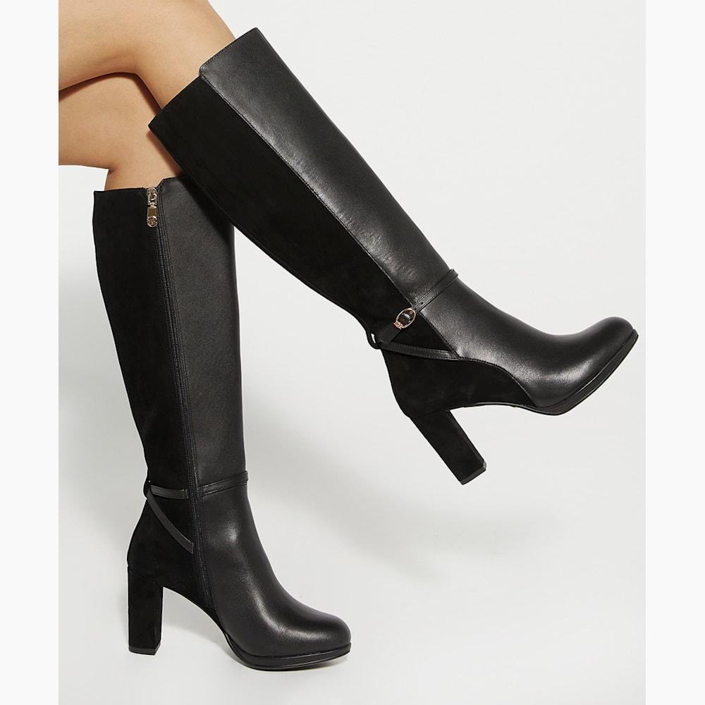 Tariah Black, Knee High Block Heel Boots Dune London