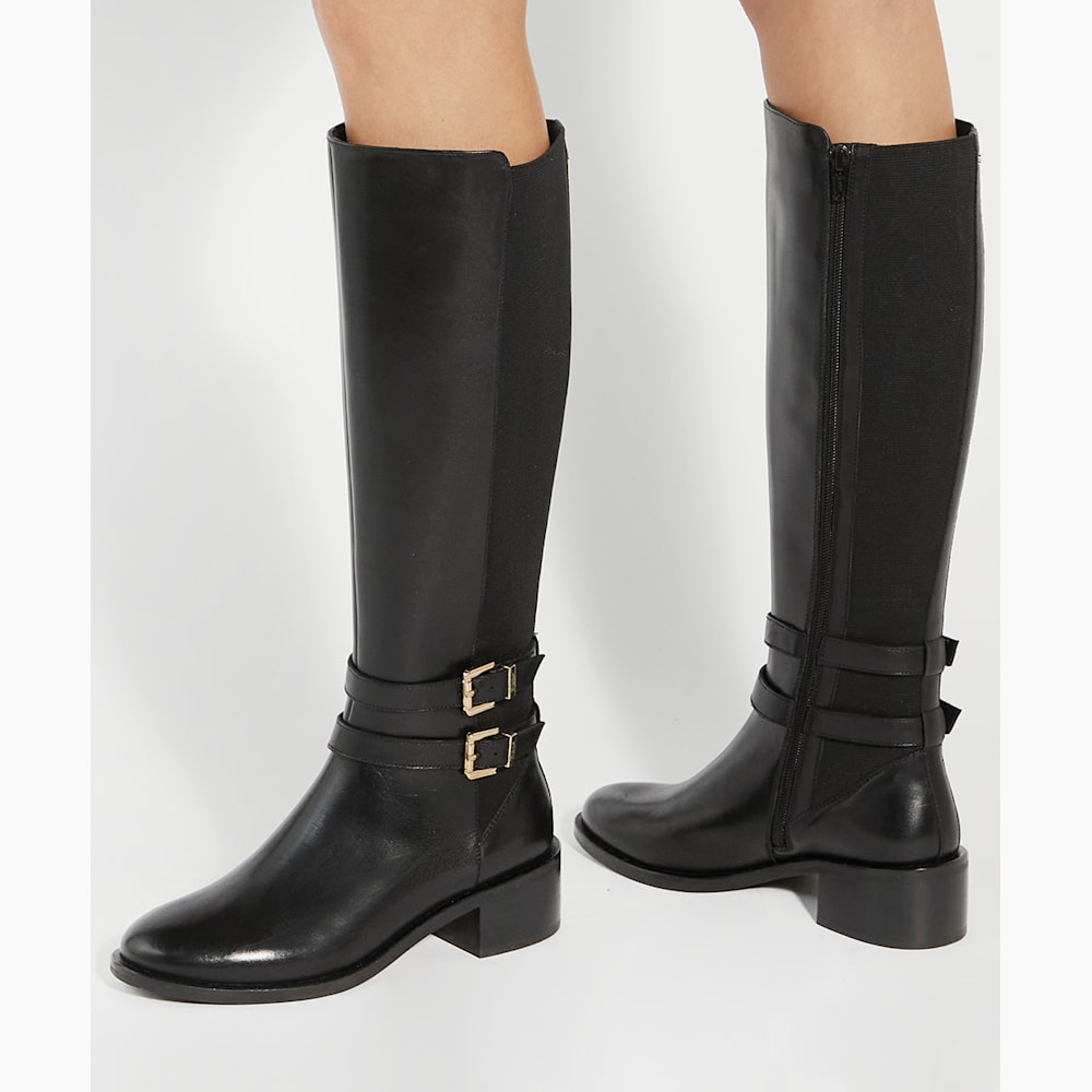 Leather Boots Dune Calf Boots Sale Tatter Black, Leather Knee High