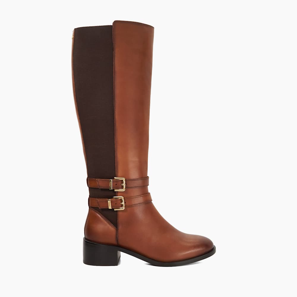 Tatter Dark Tan, Leather Knee High Riding Boots Dune London - Main Image