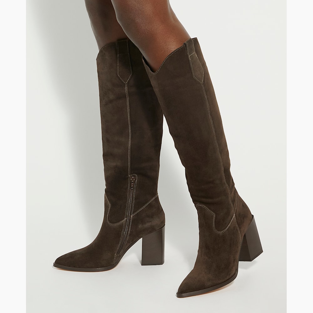 Tavern Brown, Mid Suede Knee High Boots Dune London