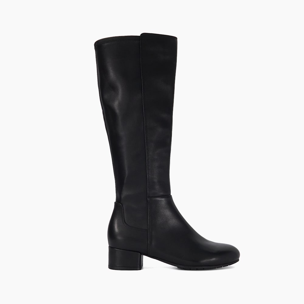 Plain black leather knee high boots shop