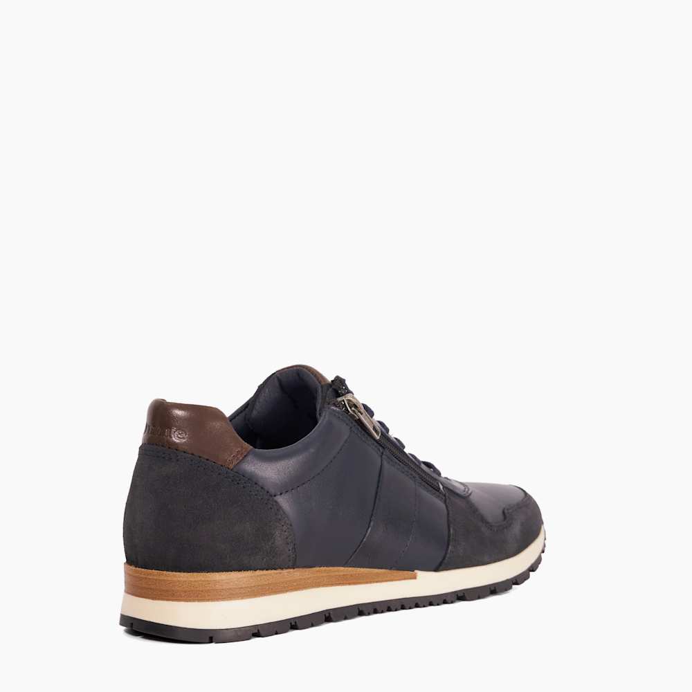 Thame Navy, Wide Fit Zip Up Leather Trainers Dune London