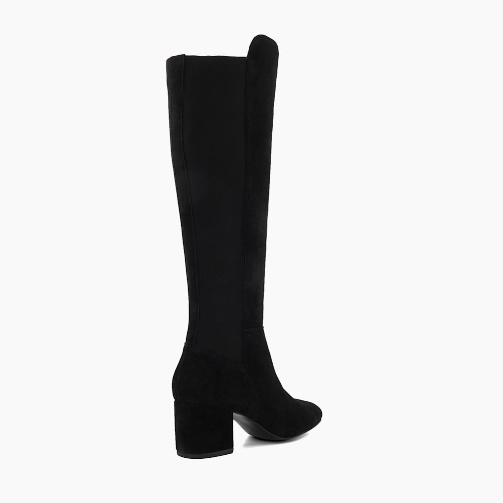 Theme Noir Bottes hauteur genou en daim a talon carre Dune London