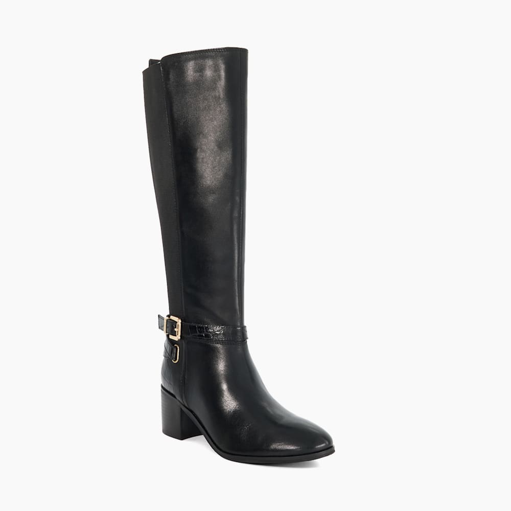 Tilburies Black Leather Round Toe Knee High Boots Dune London