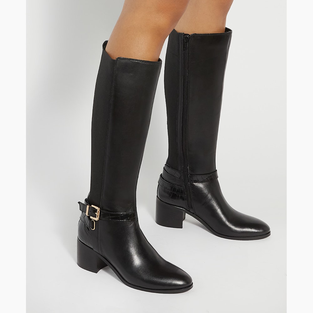 Black round toe knee high boots clearance