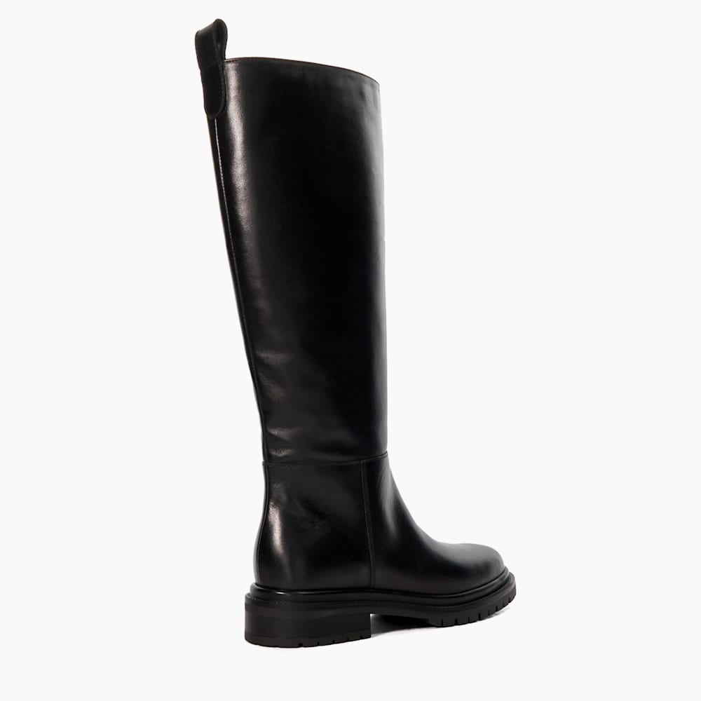 Tilings Black, Chunky Leather Knee-High Boots Dune London