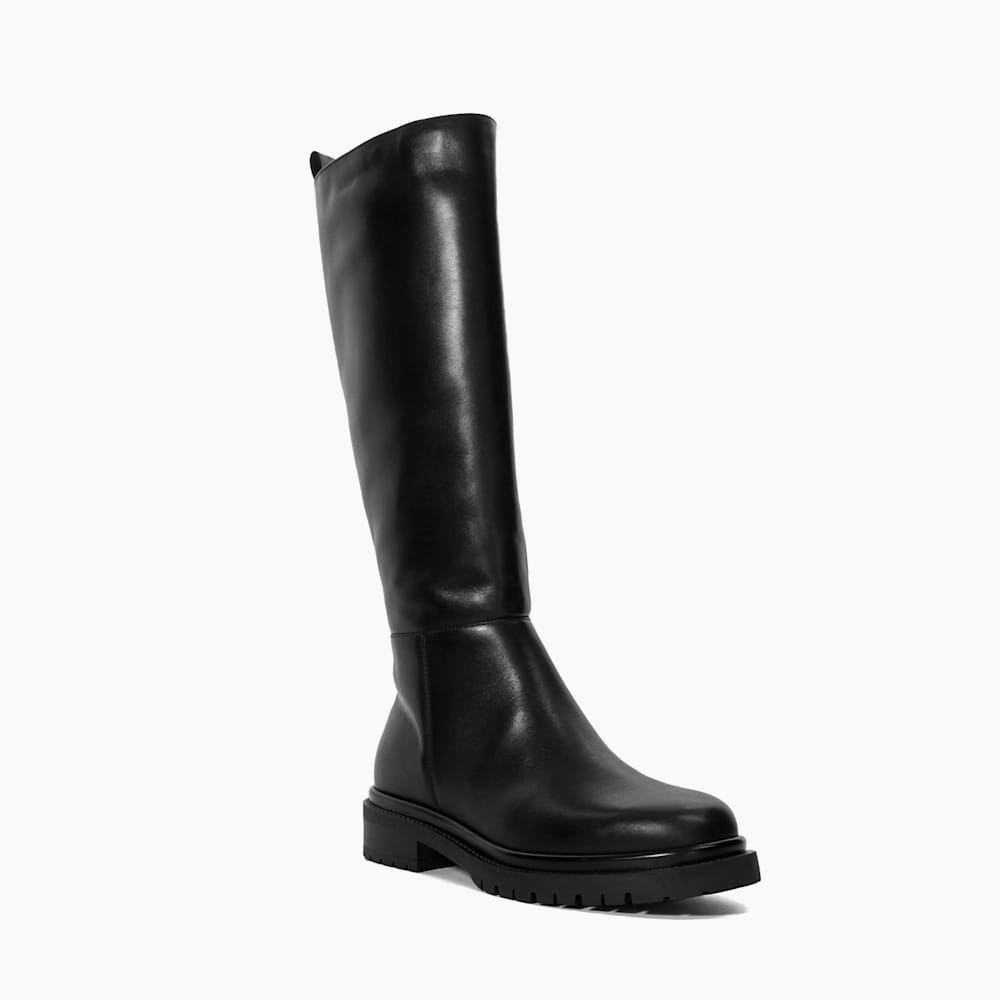 Tilings Black, Chunky Leather Knee-High Boots Dune London